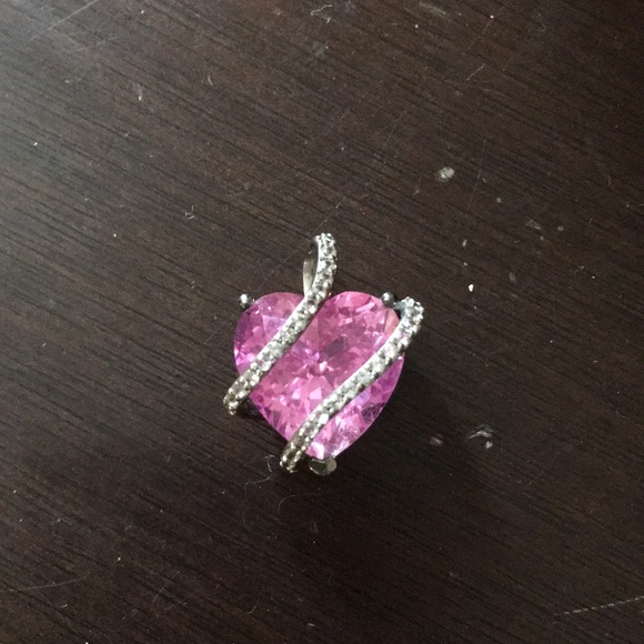 Lab created Pink and White Sapphire Heart necklace - Picture 7 of 13